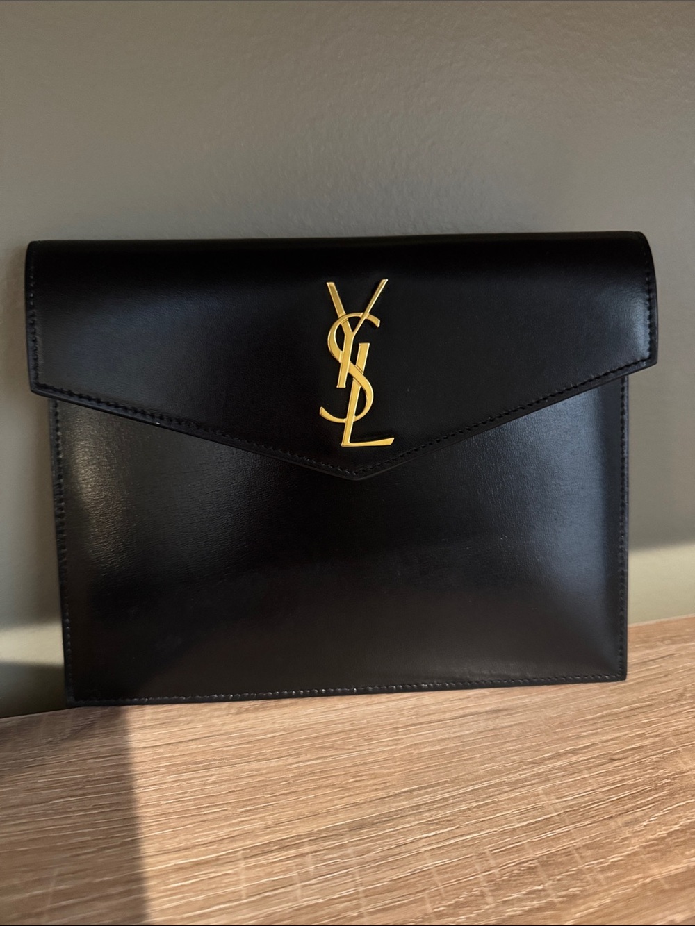 Saint Laurent Monogram Uptown Baby Leather Envelope Clutch